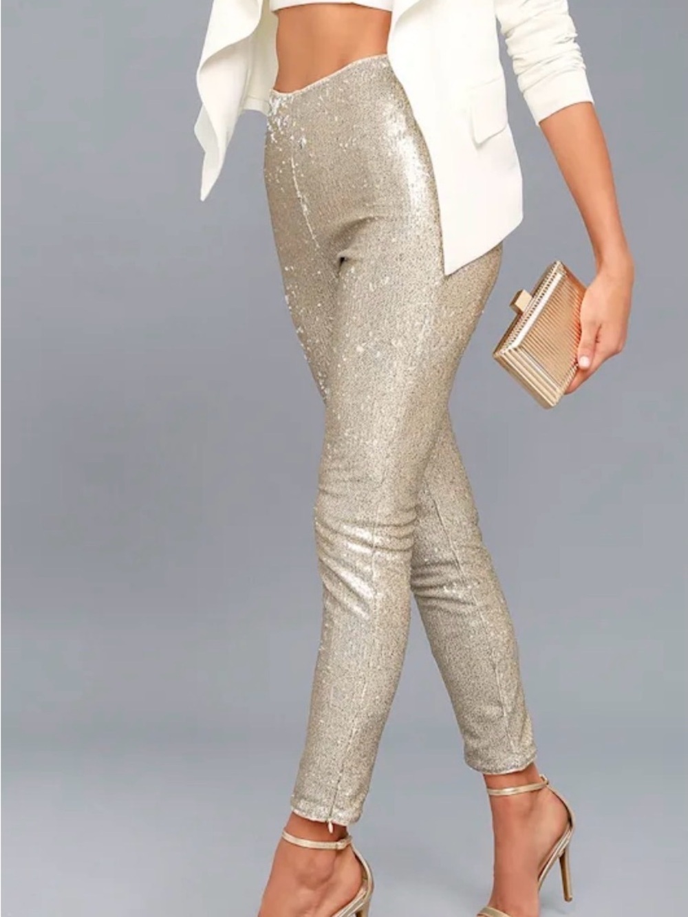 Lulus Encore silver and light gold sequin leggings, medium